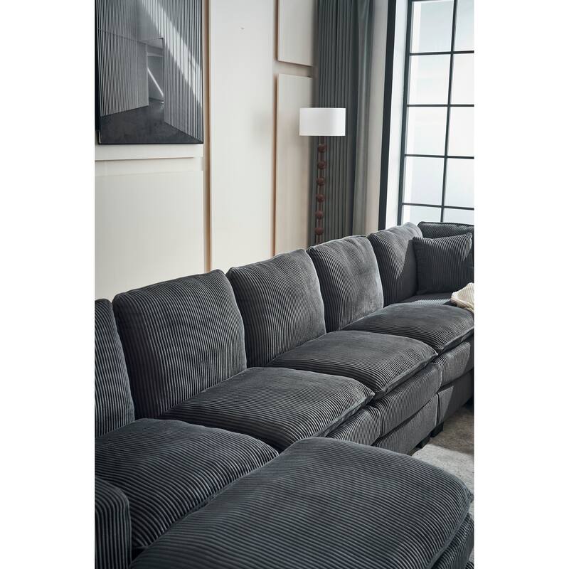 Grey 118.1'' Luxurious U-Shaped 6-Seat Sofa with Ottoman
