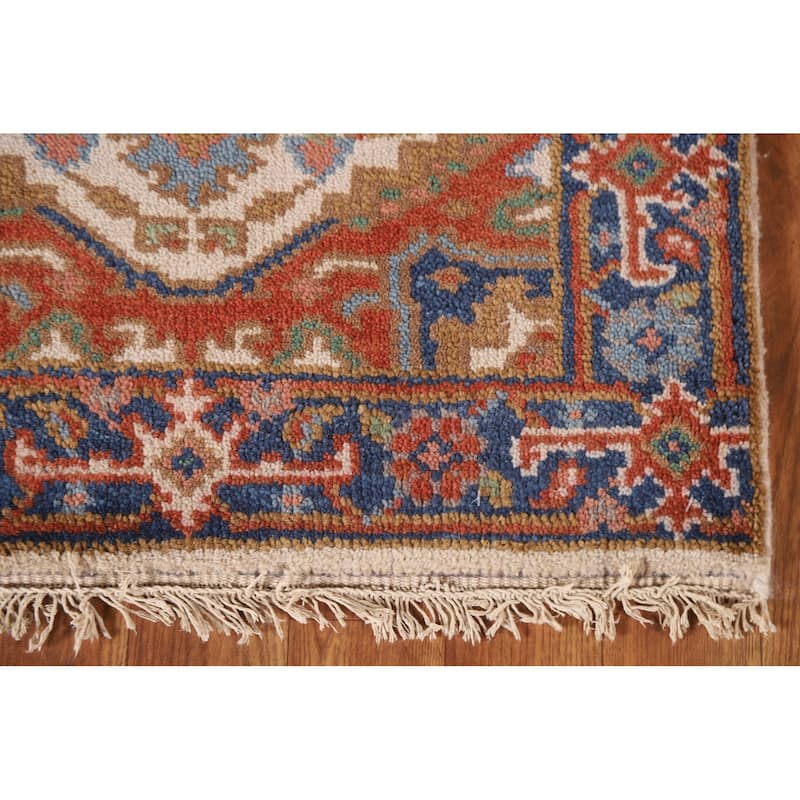 Geometric Beige Heriz Serapi Oriental Area Rug Handmade Wool Carpet - 2'0"x 3'0"