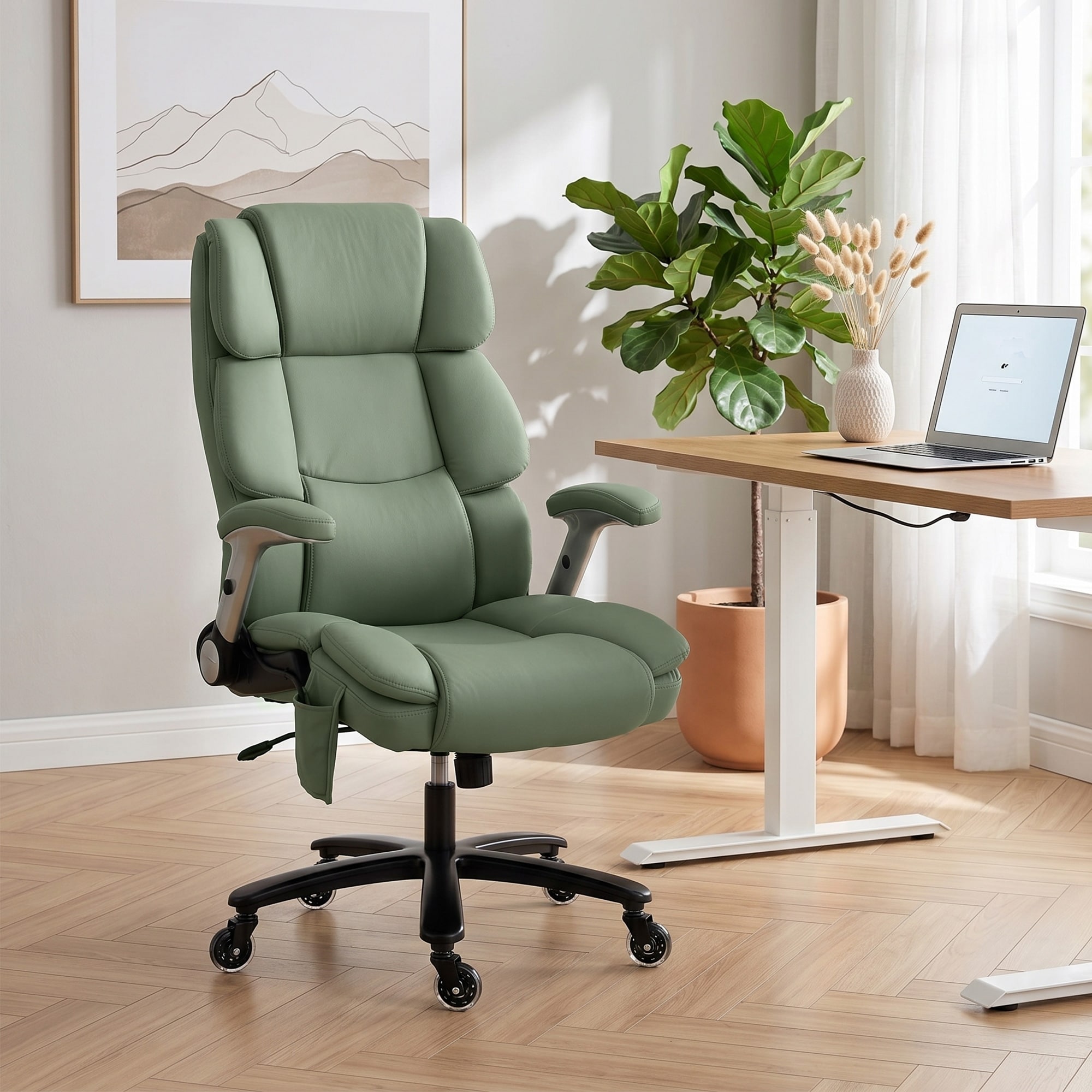 HOMCOM Heavy Duty Office Chair 400LBS with Airbag Lumbar Support, Pet-Friendly Fabric, Big and Tall Desk Chair