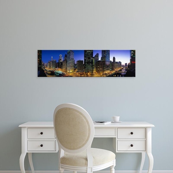 Easy Art Prints Panoramic Images's 'Buildings Lit Up At Dusk, Chicago, Illinois, USA' Premium Canvas Art