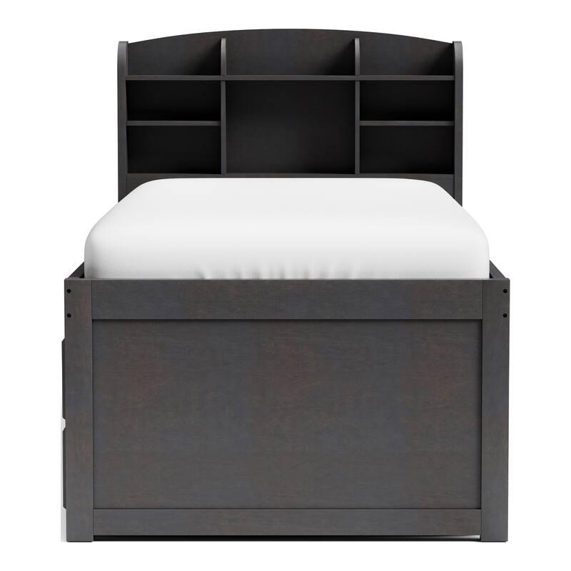 Furniture of America Maurice Grey Twin Rubberwood Captain Bed with Trundle and USB Port