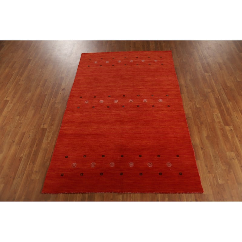 Orange Gabbeh Indian Area Rug Handmade Tribal Wool Carpet - 4'11" x 7'10"