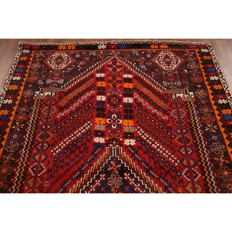 Geometric Red Shiraz Persian Vintage Area Rug Handmade Wool Carpet - 5'6" x 9'1"