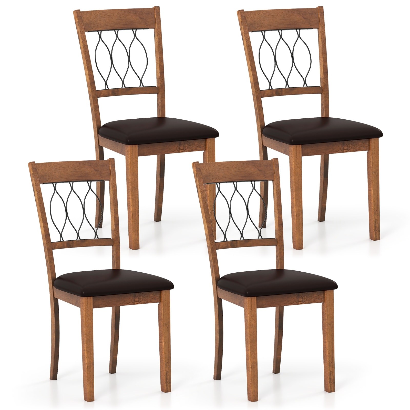 Gymax Fabric Dining Chair Set of 4 w/Padded Seat Elegant Backrest for