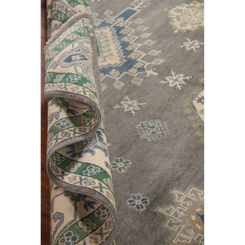 Gray Geometric Kazak Oriental Rug Living Room Handmade Wool Carpet - 9'10"x 13'1"