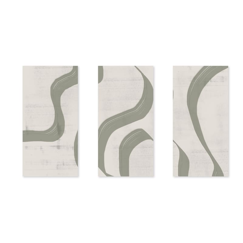 "Green Waves No.2" Set of Three Framed Textured Wall Art