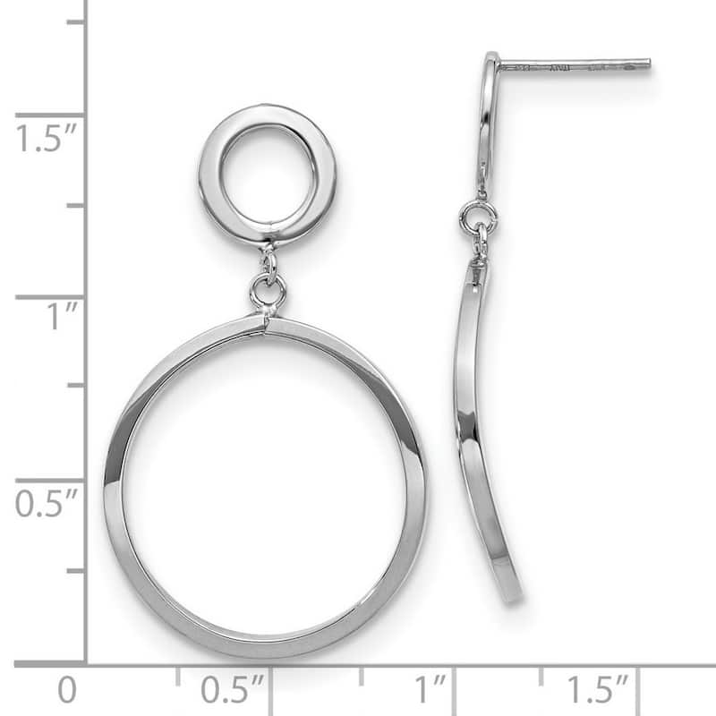 Curata 10k White Polished Double Circle Dangle Post Earrings - 37x36mm