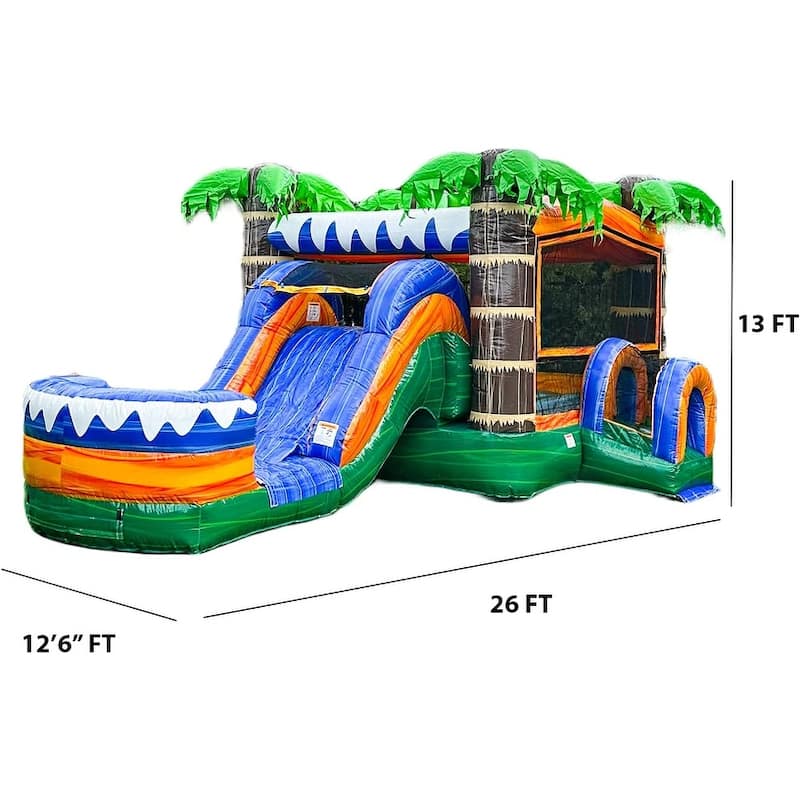XJUMP Tropical Commercial Grade Inflatable Water Slide Bounce House Combo with Attached Splash Pool (with Air Blower)