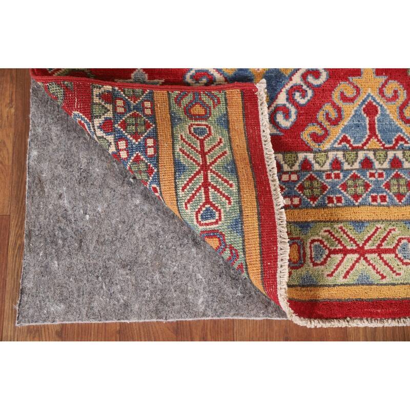 Hand Knotted Oriental 100% Wool Carpet Traditional All-Over Multi-Colored Kazak Runner Rug - 13' 11'' X 2' 6''
