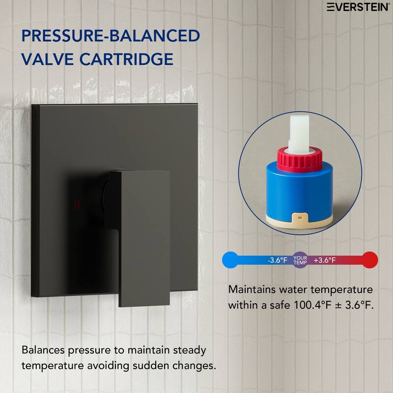 Stainless Steel Rainfall Shower Head, Single-Function Shower Faucet with Pressure-Balanced Valve