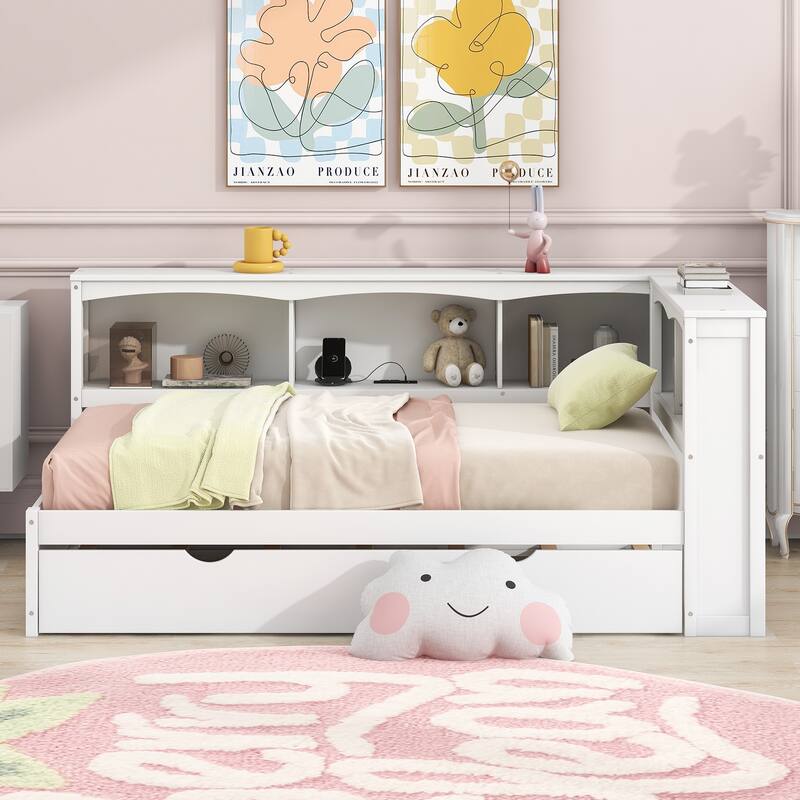 Multi-Functional Twin Daybed with Pull-Out Trundle and Storage - USB Charging Ports, Pine Wood and MDF, for Living Spaces