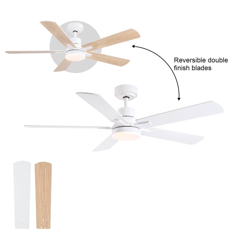 YUHAO Kaleido 52 in. Indoor Matte Black 3-Colors Integrated LED 6-Speeds Ceiling Fans with Dual-Finish Blades and Remote Control