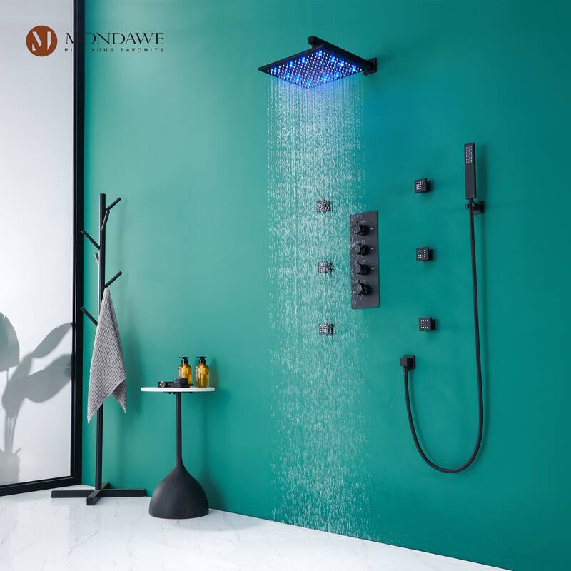3 Functions Thermostatic LED Light Wall Mounted Shower System