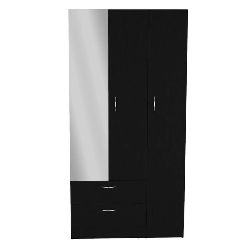19.7" Modern Mirrored Armoire with Two Drawers, Four Shelves and Hanging Rod