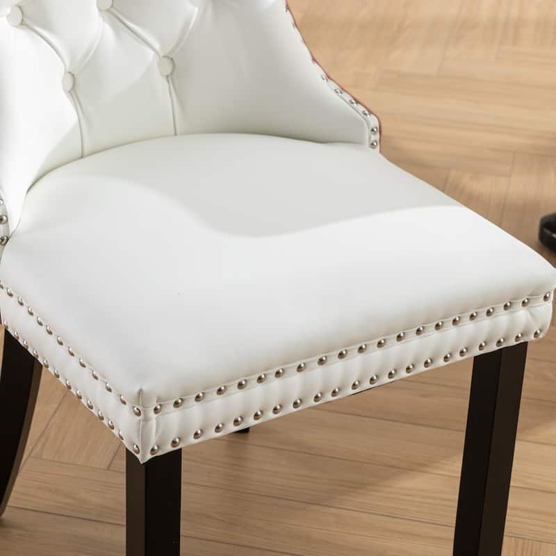 2 Pcs Set Modern High-end Tufted Solid Wood Dining Chair w/ PU Velvet Upholstered & Nailhead Trim-White+Black