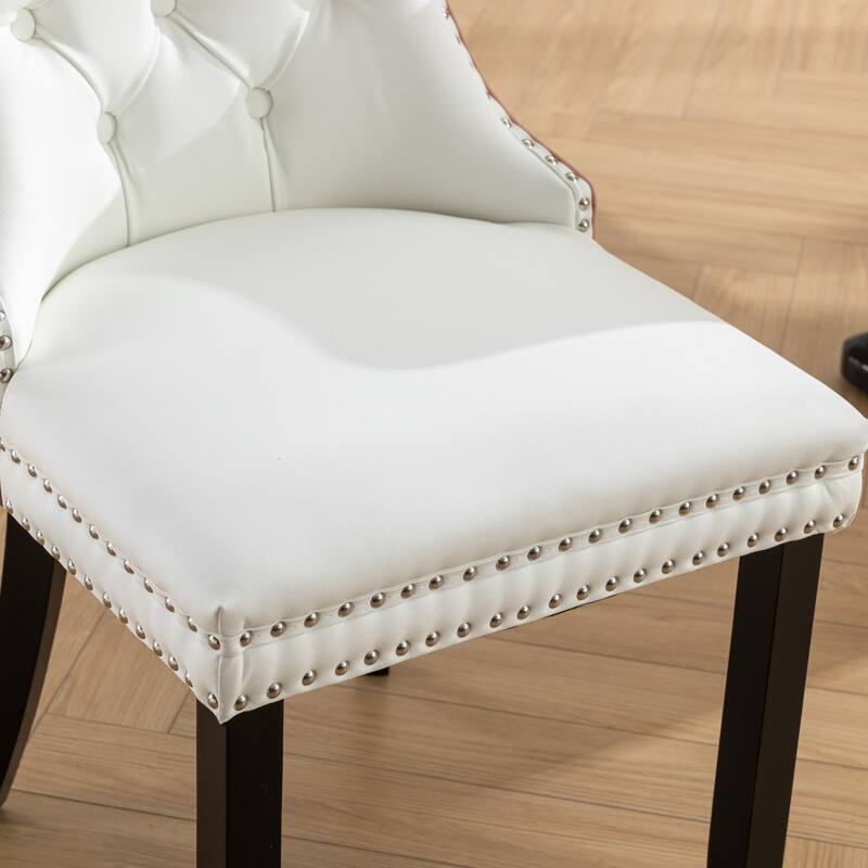 Modern, High-end Tufted Solid Wood Contemporary PU and Velvet Upholstered Dining Chair with Wood Legs Nailhead