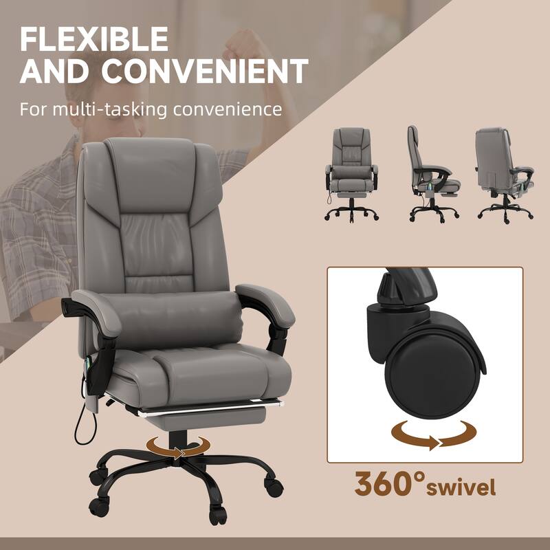 High Back Executive Office Chair 6 Point Vibration Massage Recliner Chair with Lumbar Support and Remote