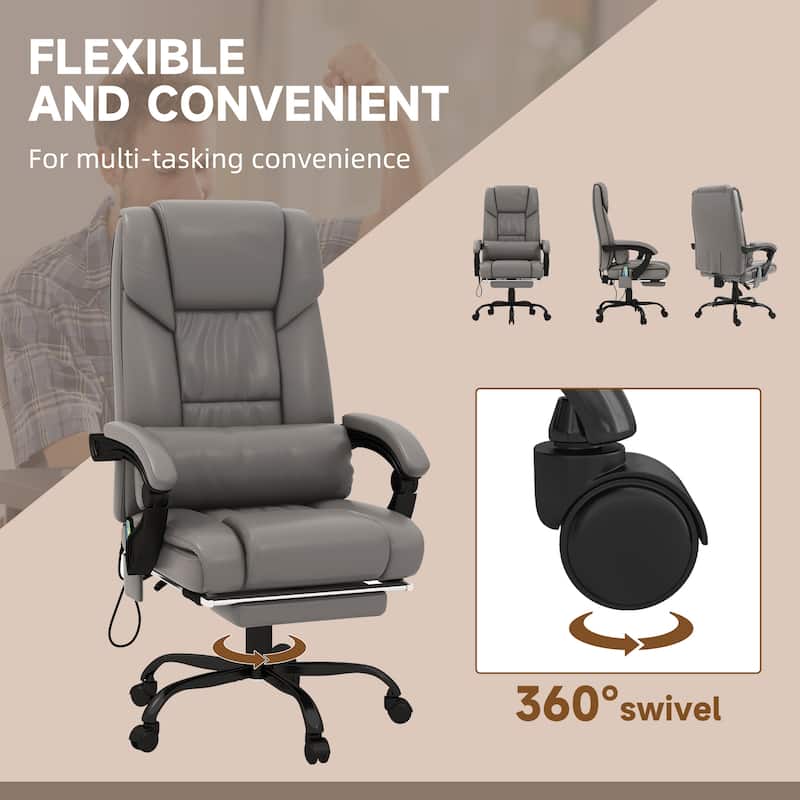 Vinsetto Office Desk Chair Recliner, Height Adjustable Movable Lumbar Support with 6-Point Vibrating Massage