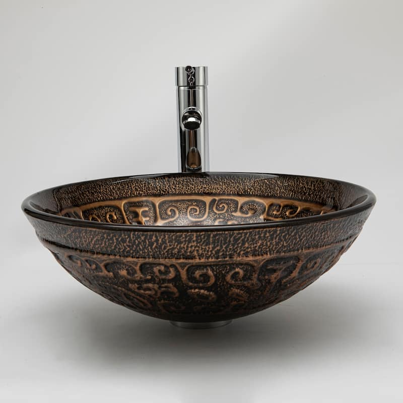 Vinnova Glass Circular Vessel Bathroom Sink without Faucet