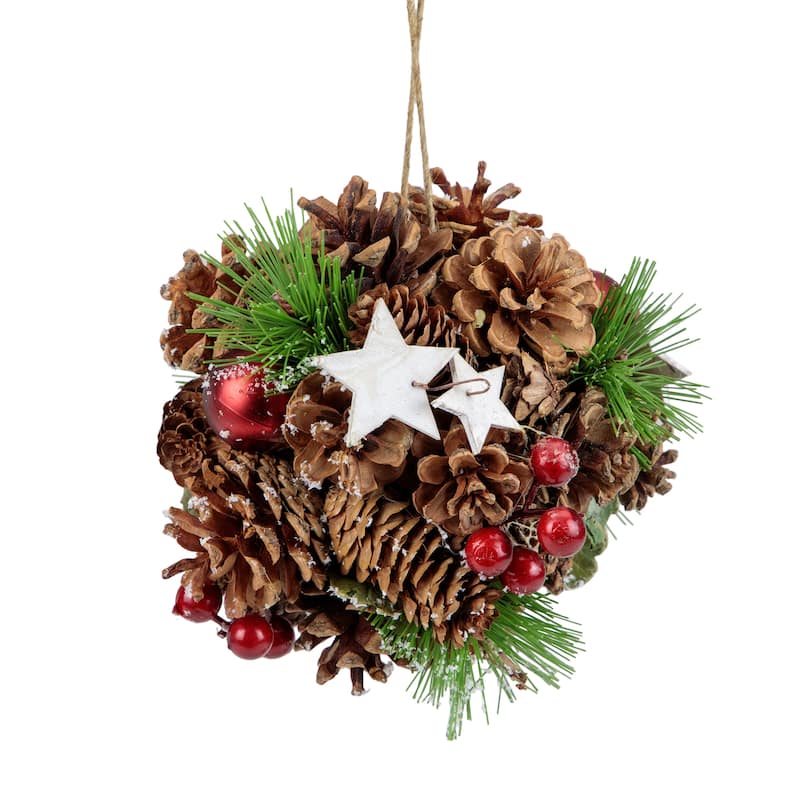 Pine Cones, Stars and Berries Hanging Christmas Ornament - 6"