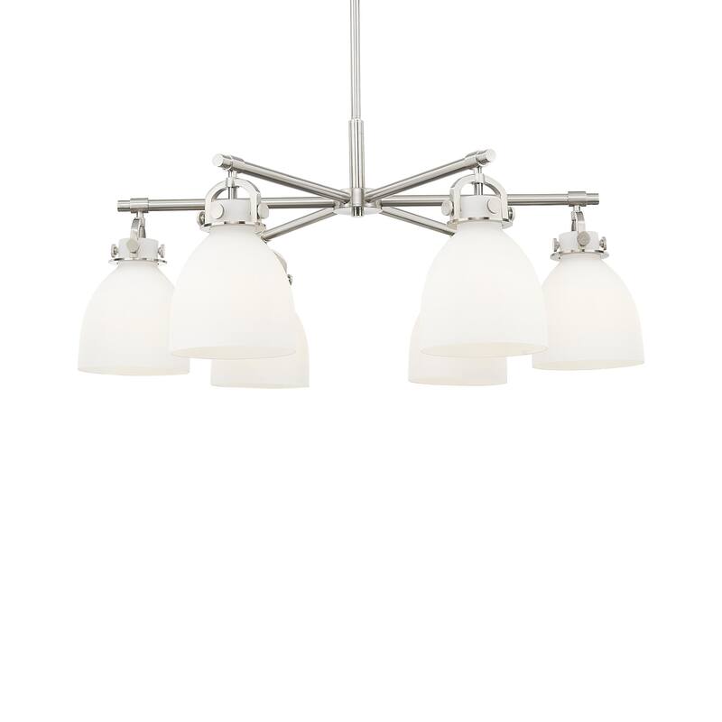 Innovations Lighting 410-6CR-16-26 Newton Bell Chandelier Newton Bell - Satin Nickel / White