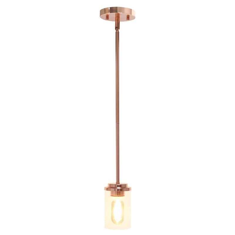 Modern Pendant Light - 1-Light Adjustable Gold Finish Clear Glass Cylinder for Kitchen Island - 9.5