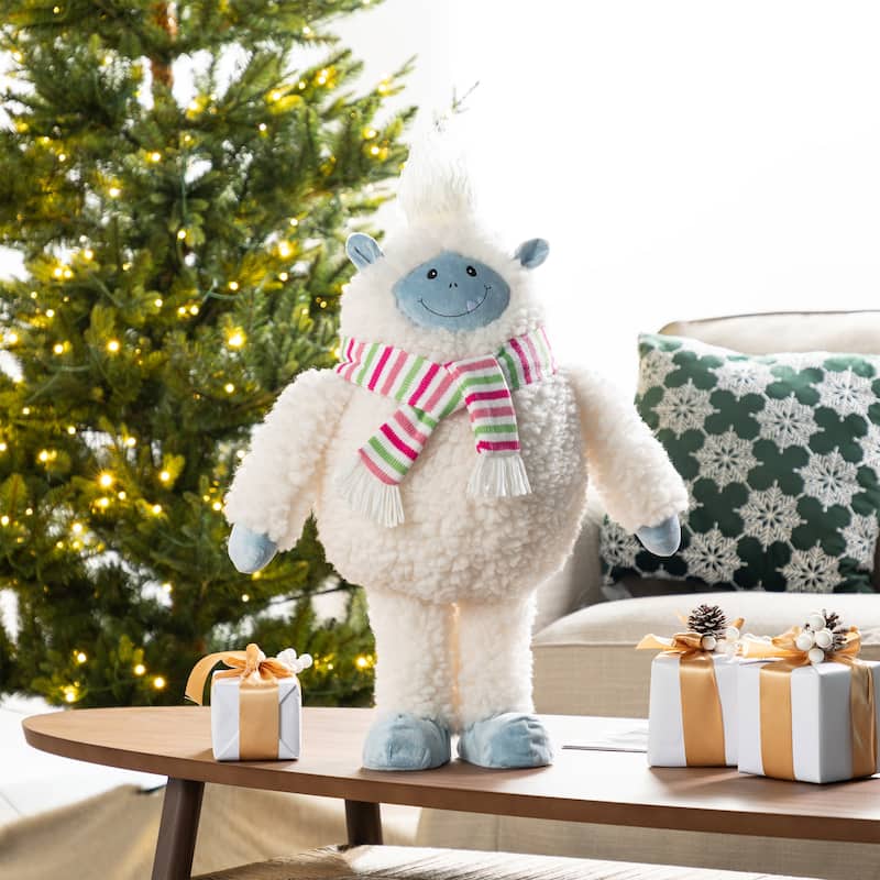 Glitzhome Fabric Christmas Yeti Snowman Highland Cow Shelf Sitters or Standing Figurines Decor - Blue Standing Yeti