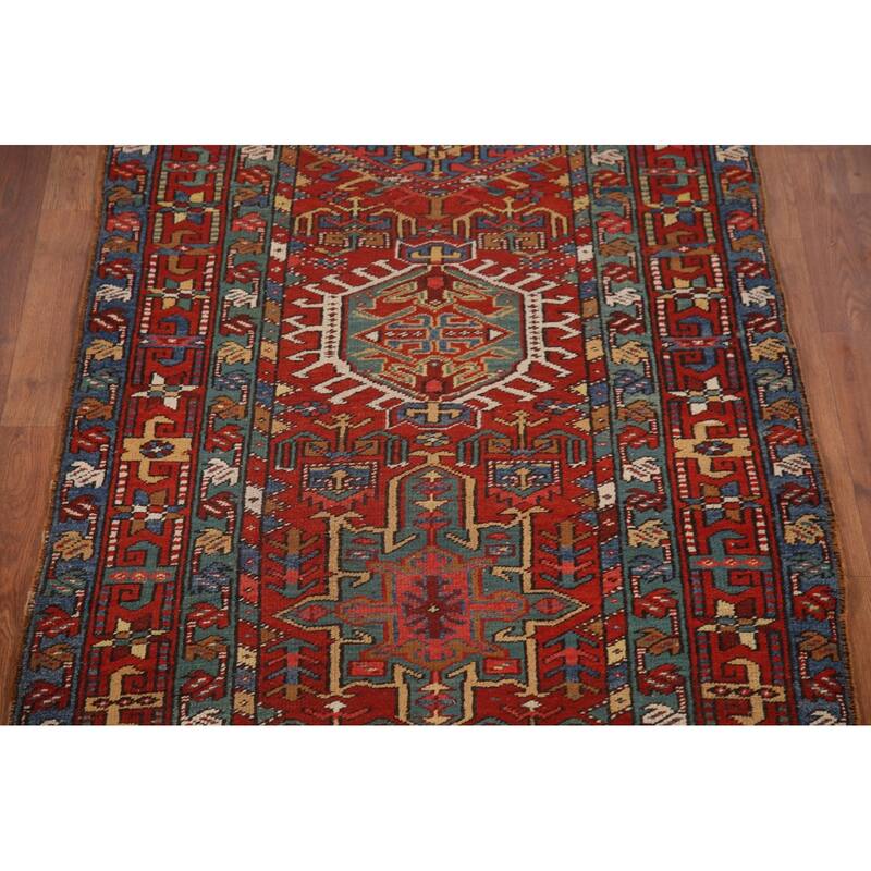 Vegetable Dye Antique Heriz Serapi Persian Runner Wool Carpet - 3'5" x 10'4"