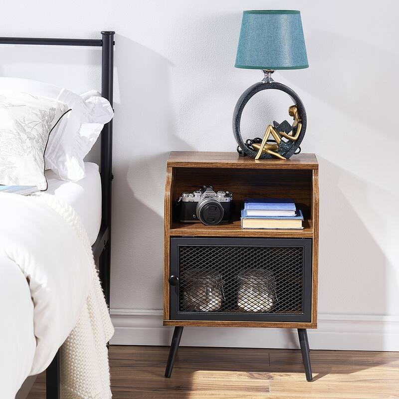 VECELO Mid-century Modern Nightstand, Brown Side Table/End Table/Nightstand/Bedside Table