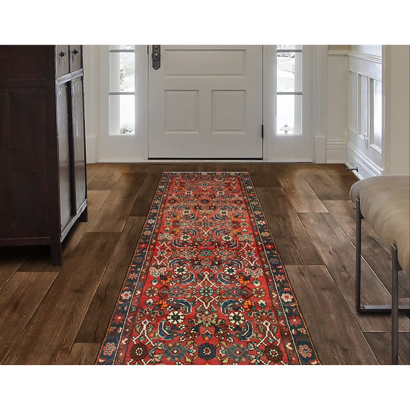 Fine Vintage Distressed Burl Red/Navy Runner - 2'0" x 9'3"