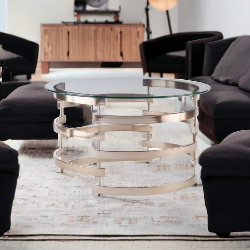 HomeRoots 32" Champagne Glass And Metal Round Coffee Table - 32