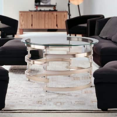 HomeRoots 32" Champagne Glass And Metal Round Coffee Table - 32