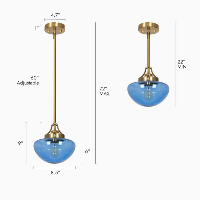 Modern 1-Light Gold Glass Pendant Light Kitchen Island Lights for Dining Room