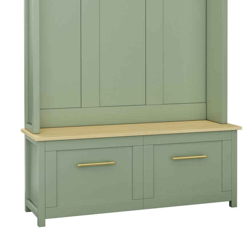 4-in-1 Hall Tree with 6 Golden Hooks Wooden Bench 2 Drawers for Entryway