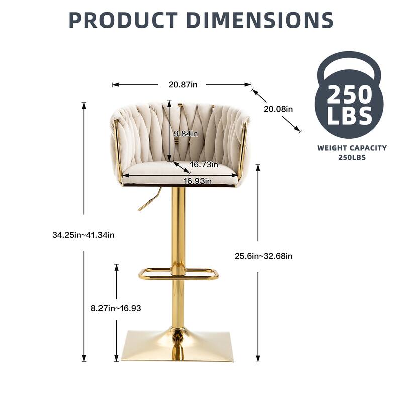 Velvet 360 Swivel Adjustable Height Lifting Vintage Bar Stools(set of 2) with Footrest