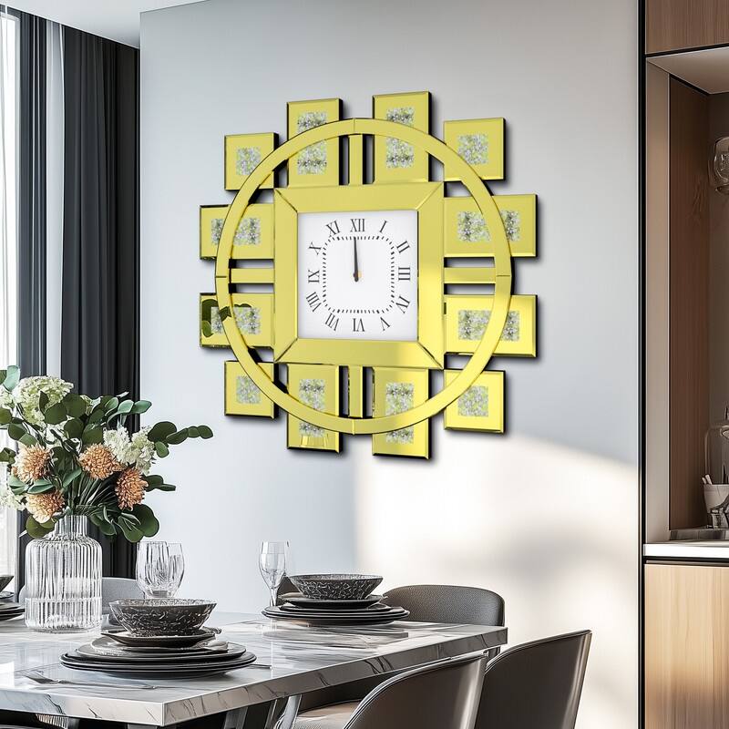 Large Modern Wall Clocks Mirror Silent Non Ticking Battery Operated Roman Numerals Clock - Gold