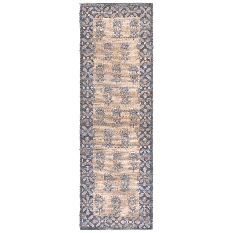 SAFAVIEH Handmade Saffron Carlie Jute & Chenille Rug - 2'3" x 8' Runner - Natural/Blue