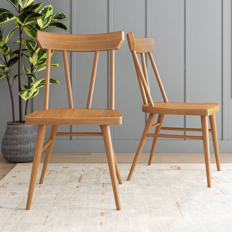 Plank and Beam Solid Wood Windsor Dining Chair - Set of 2 - Pecan