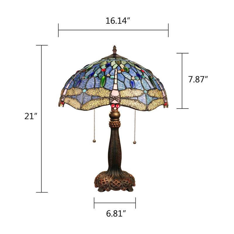 Tiffany Style Dragonfly Design 2-light Dark Bronze Table Lamp