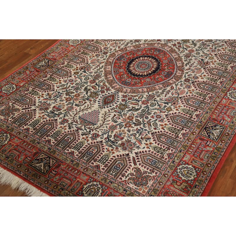 Hand Knotted Oriental Kork Wool Carpet Traditional Floral Beige & Ivories Qum Area Rug - 7' 2'' X 4' 9''