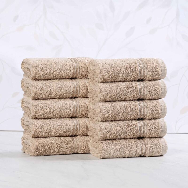 Superior Heritage Egyptian Cotton Absorbent Face Towel Set of 10 - Taupe