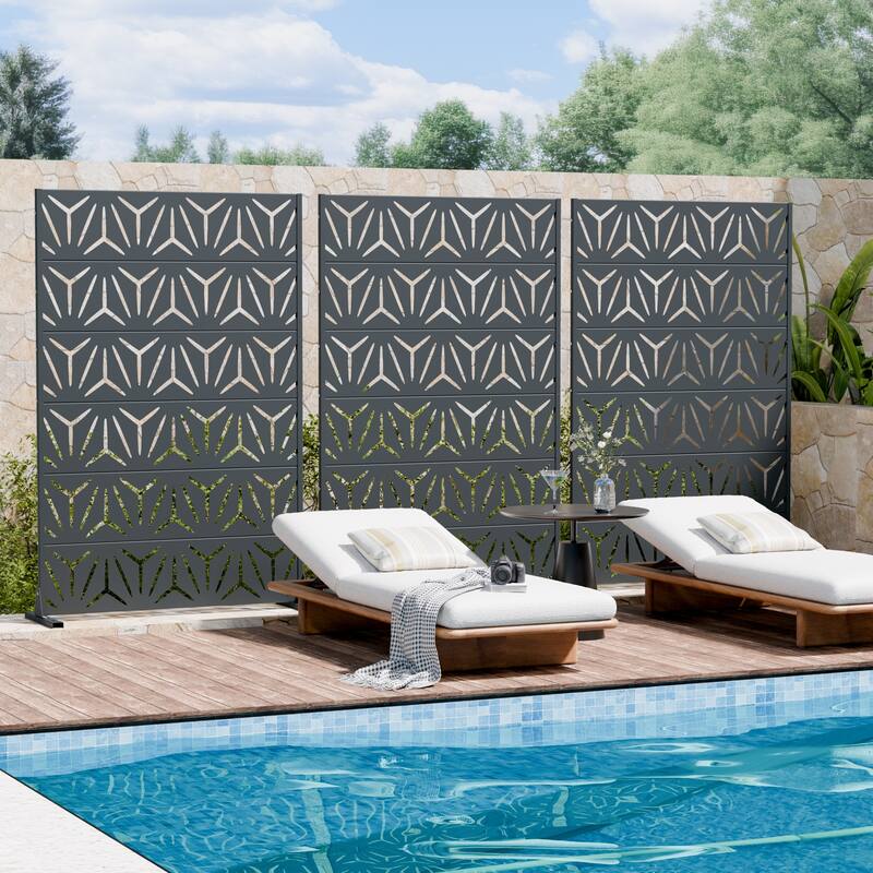 72" H×47"W Dovelina Black Outdoor Freestanding Metal Privacy Screen Decorative Garden Fence