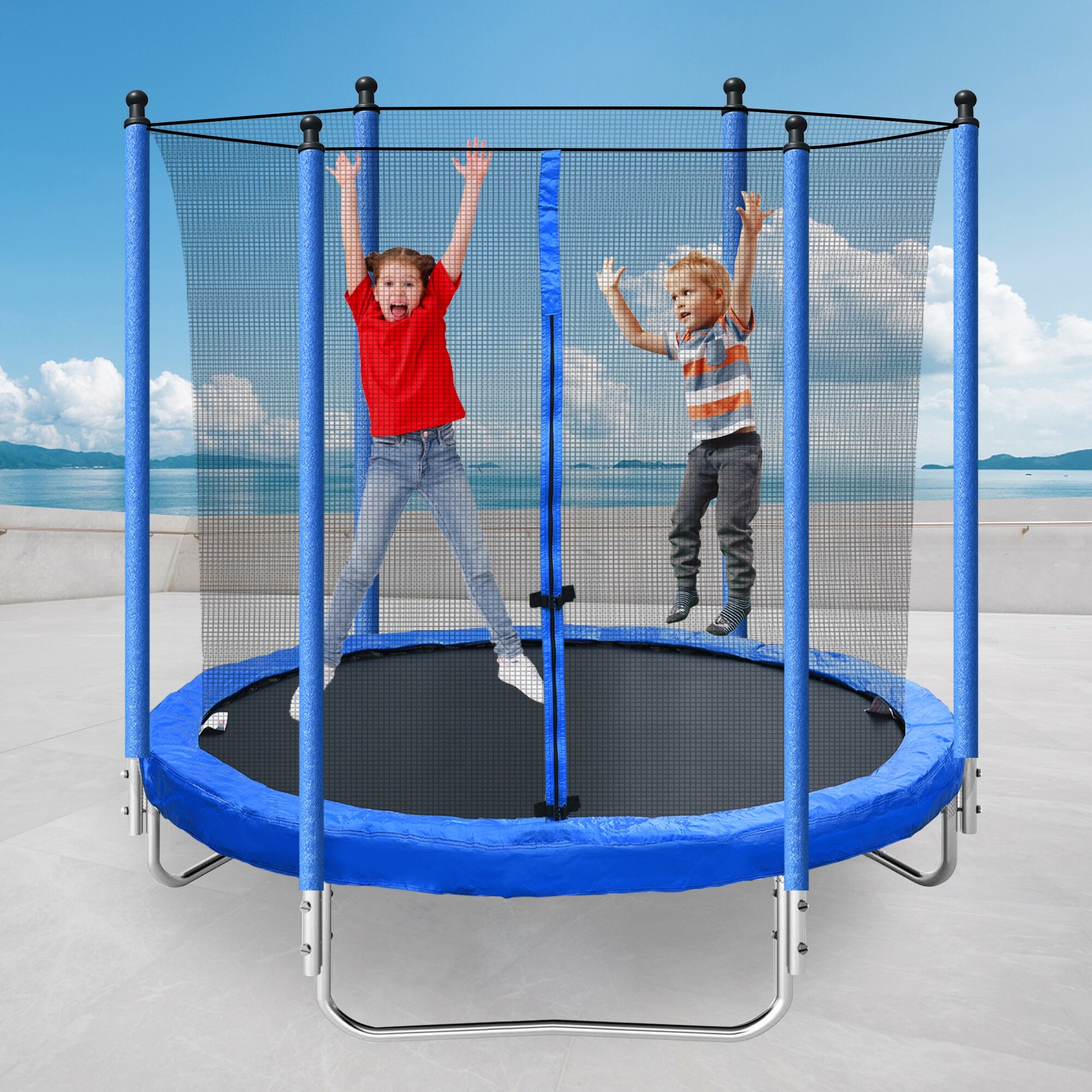 8FT Trampoline with Safety Enclosure Net Heavy Duty Jumping Mat and Spring Cover Padding for Kids and Adults