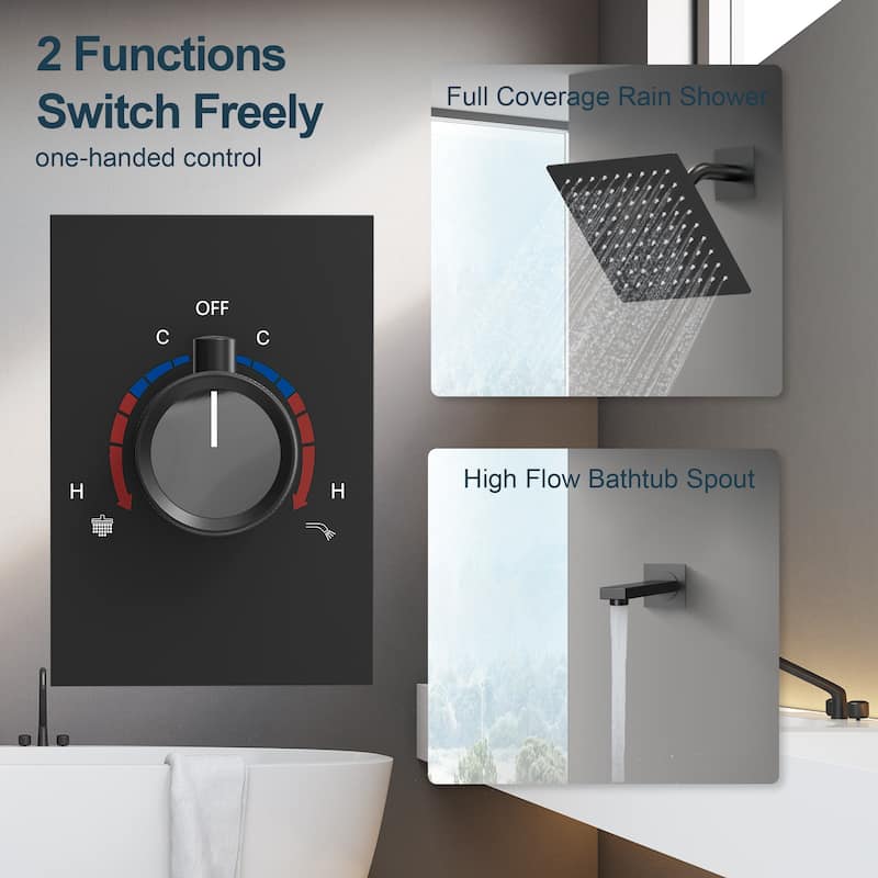 GRANDJOY Wall Mount Shower Head with Tub Spout 8 inch High Pressure Shower Faucet Set