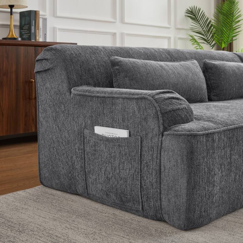 Floor Standing Chenille L-shape Chaise Sectional Sofa with Side Pocket