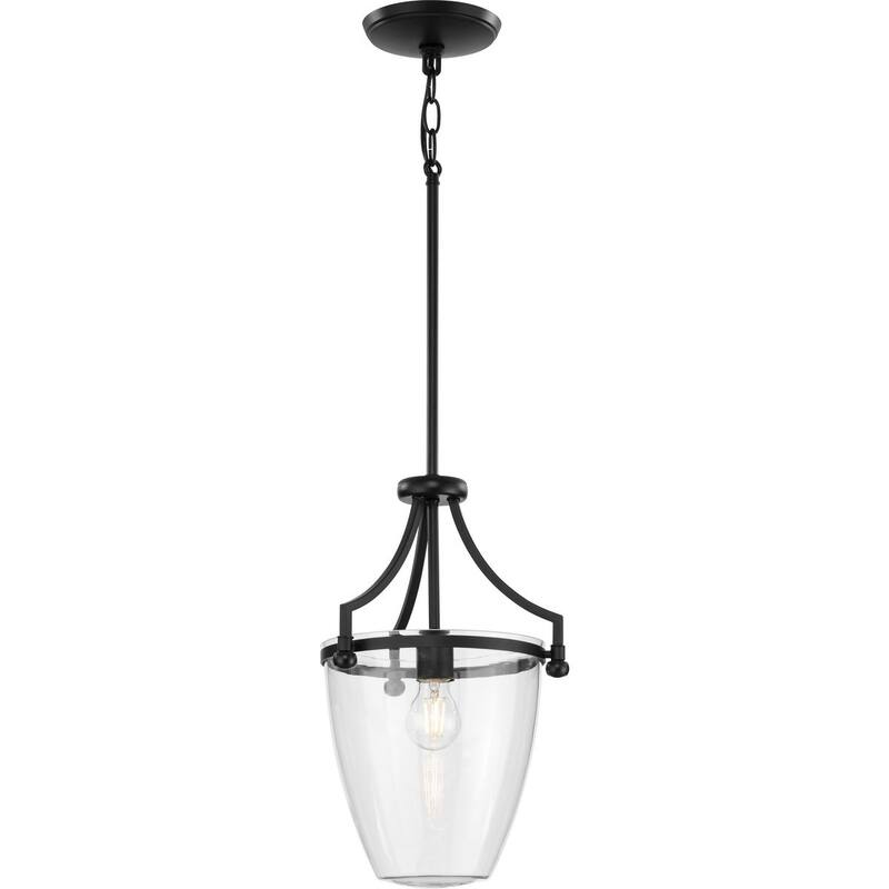 Parkhurst Collection One-Light New Traditional Matte Black Clear Glass Mini-Pendant Light - 11.5 in x 11.5 in x 16.75 in