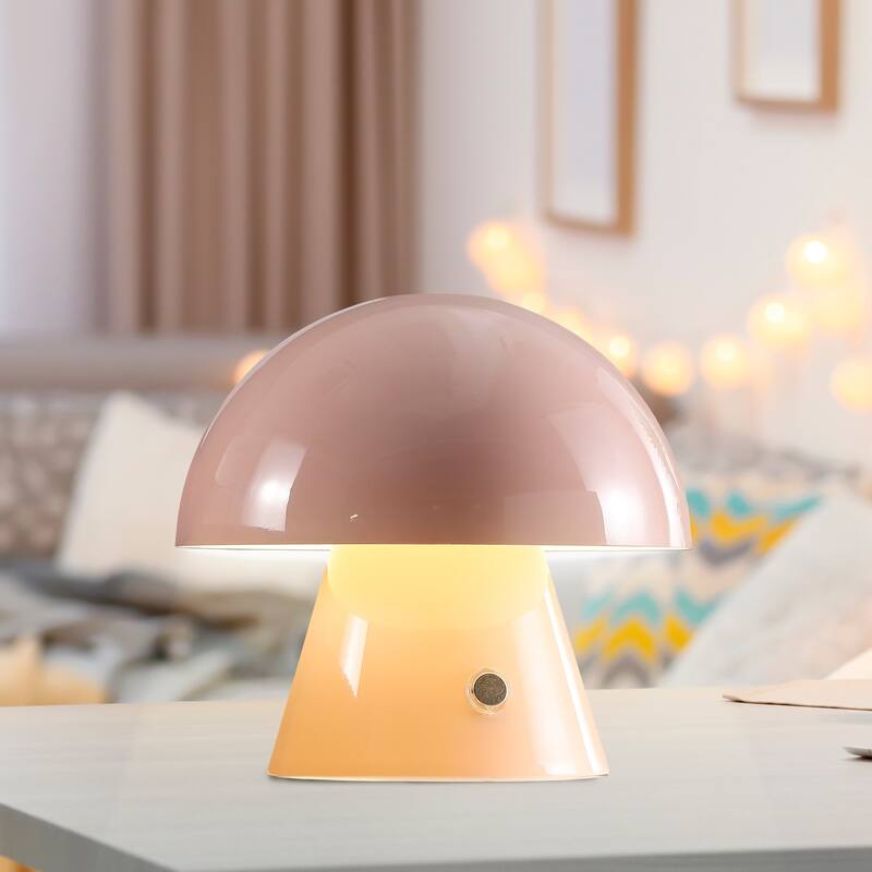 Alyson 7" Contemporary Bohemian Rechargeable/Cordless Iron Integrated LED Mushroom Table Lamp, by JONATHAN Y