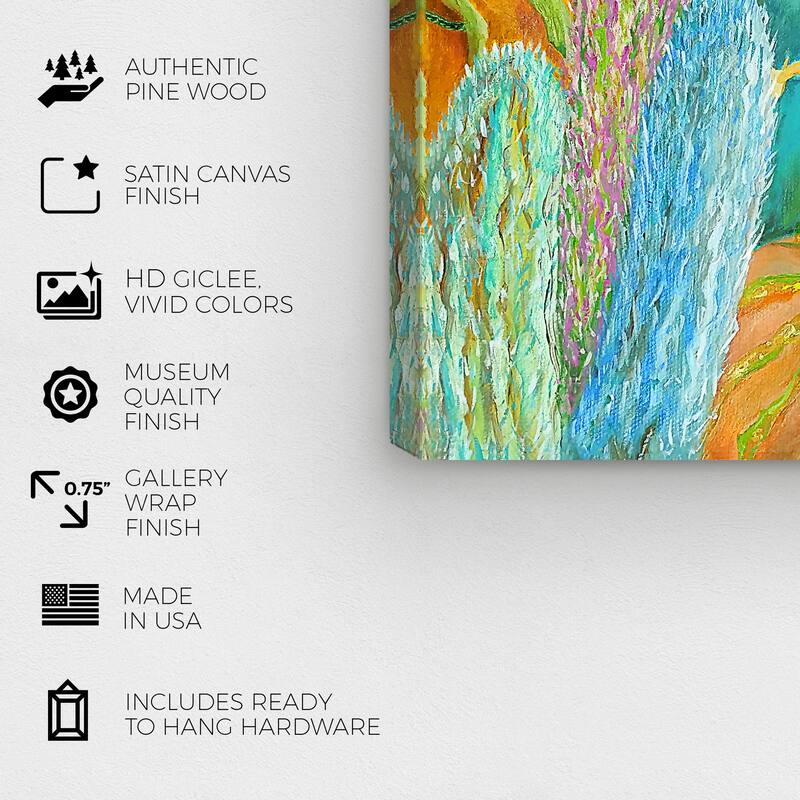 Wynwood Studio Canvas Floral and Botanical Vivian Fache - Giro-Cactus II Left Blue and Tropical Wall Art Canvas Print