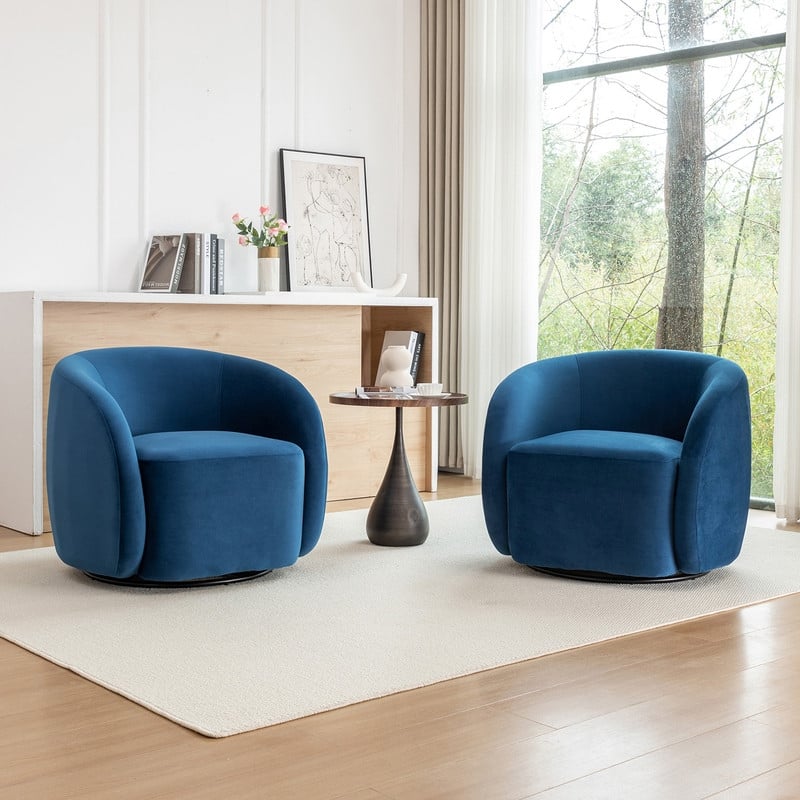 SEYNAR Modern Glam Velvet Upholstered 360 Degree Swivel Accent Armchair Set of 2