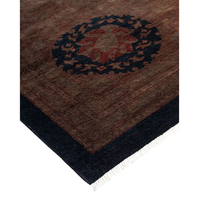 Overton Hand Knotted Wool Vintage Inspired Modern Contemporary Overdyed Navy Area Rug - 12' 0" x 15' 9"